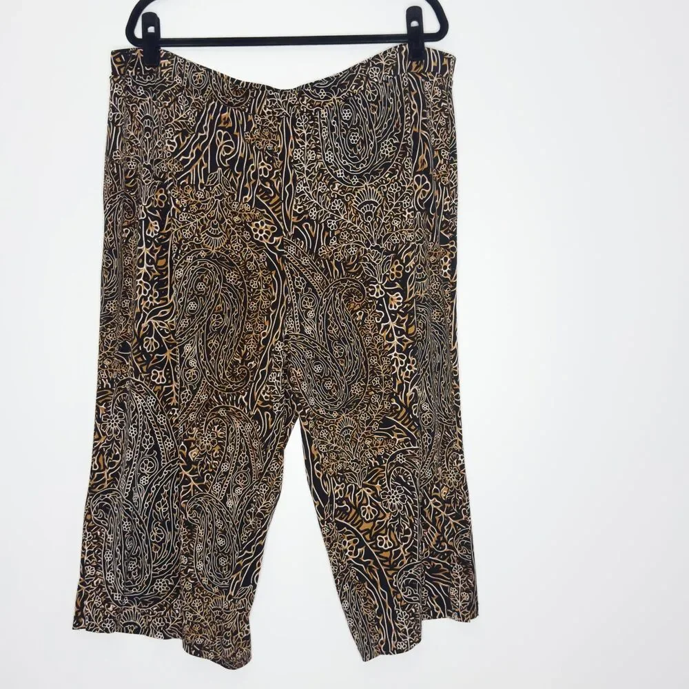 Susan Graver Paisley Liquid Pull-On Wide Leg Crop Pants Women's Plus Size 2X